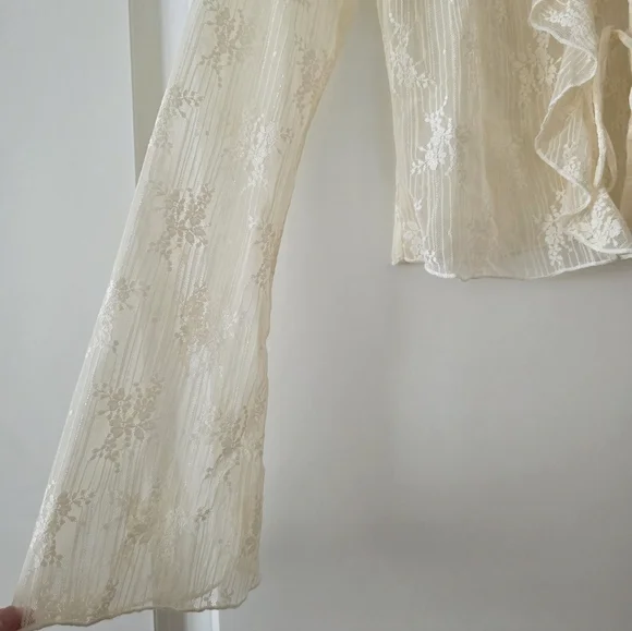 Lace Ruffle Tiefront Blouse Western Chic Romantic Fairy Core Thirty Thirty S NWT - Picture 2 of 8
